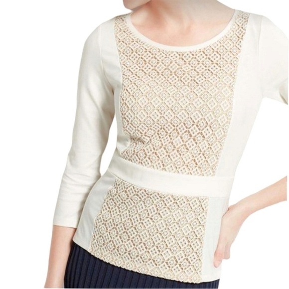 Ann Taylor Tops - EUC Ann Taylor Cream Lace Panel Ponte Knit Top Super Cute Pretty Lace Front/Back